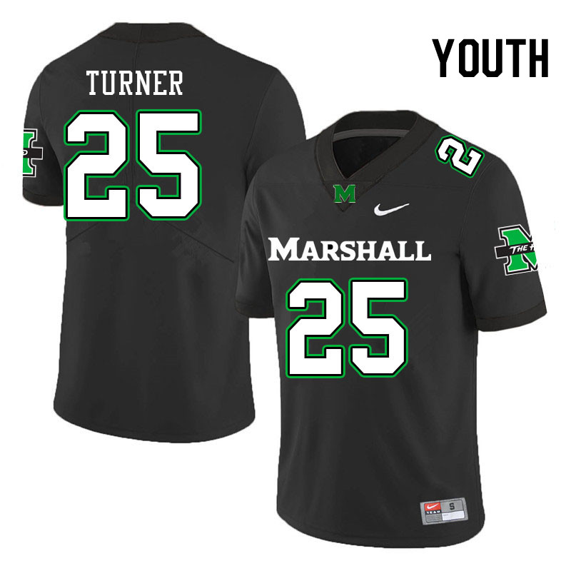 Youth #25 A.J. Turner Marshall Thundering Herd College Football Jerseys Stitched-Black - Click Image to Close